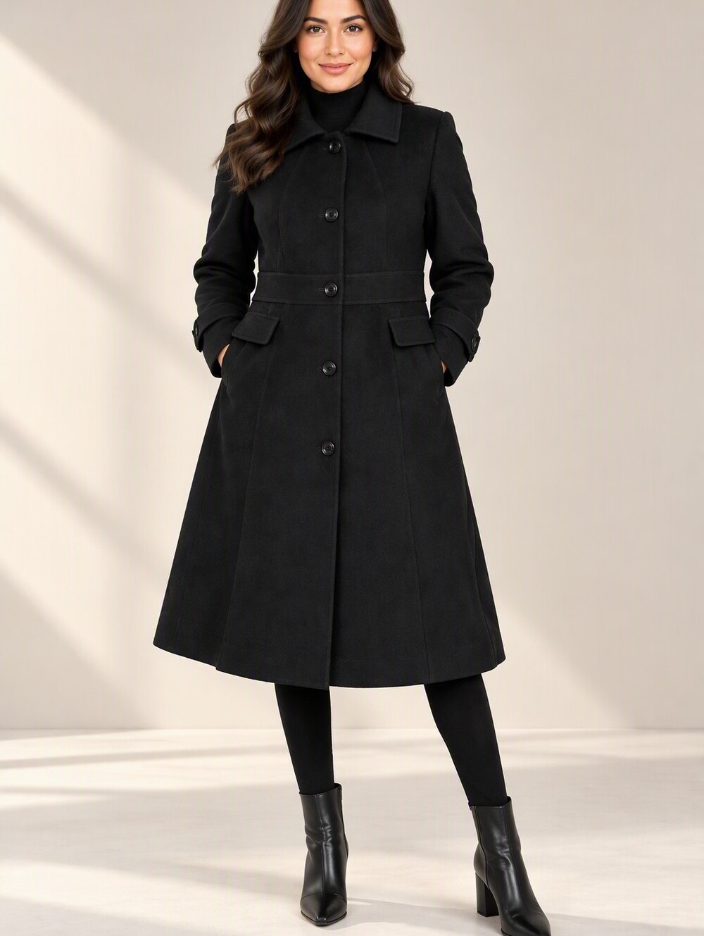 Kenneth Cole Reaction Women’s Black Wool Trench Coat — Classic Tailored Style